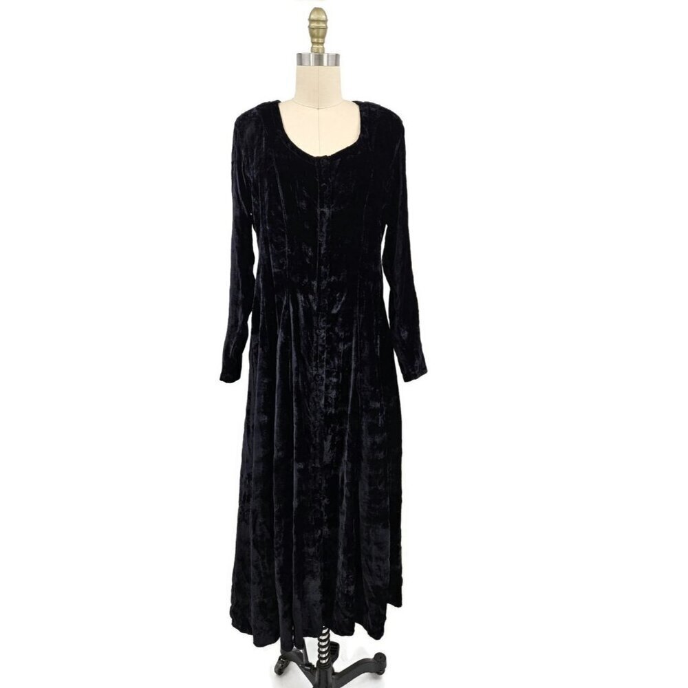 VTG 90s New Nostalgia Black Velvet Dress Womens S Long Sleeve Midi